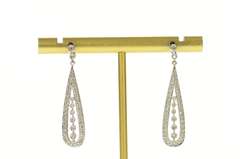 14K White Gold Pear Pave Diamond Encrusted Dangle Earrings