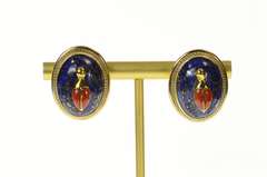 14K Yellow Gold Lapis Lazuli Coral Beetle Bug Screw Back Earrings