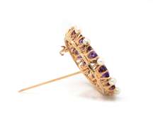 Retro 14kt YG Oval Amethyst and Pearl Brooch
