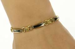 14K Yellow Gold Black Onyx Squared Inlay Bar Link Statement Bracelet