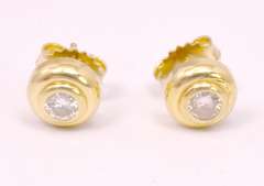 Gorgeous Bezel Set Diamonds in 14k Gold Button Style Earrings