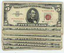 25 Series of 1963 $5 Red Seal Notes in nice circ