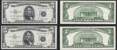 Consecutive Pair $5 1953 Silver Certificates Choice Uncirculated.
