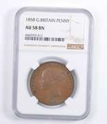 AU58 BN 1858 Great Britain Penny - Graded NGC