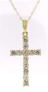 Stunning Yellow Gold Cubic Zirconia Cross Pendant on Chain