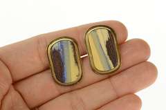 14K Yellow Gold Ornate Natural Raw Opal Inset Cuff Links