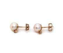 Nice Yellow Gold 6.5-7mm Pearl and Ruby Earrings