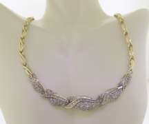 Eyecatching Yellow Gold Leaf Style CZ Necklace w Matching Bracelet