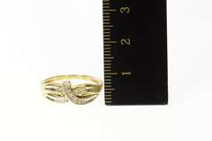 10K Yellow Gold Criss Cross Diamond Channel Statement Band Ring