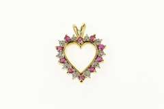 10K Yellow Gold Classic Ruby Diamond Accent Heart Pendant