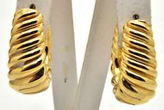 LADIES 14 KT YELLOW GOLD WAVE DESIGN LOOP EARINGS.