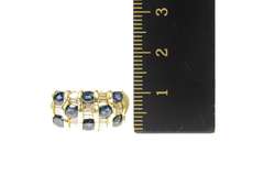 14K Yellow Gold Sapphire Baguette Diamond Checked Band Ring