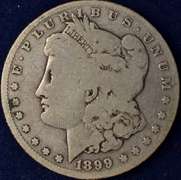 Lot Of 2 Morgan Silver Dollars, 1898-S & 1899-S, Circulated.