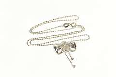 18K White Gold Diamond Bow Ribbon Dangle Ball Link Chain Necklace