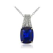 Sterling Silver Created Blue Sapphire & CZ Rectangle Necklace
