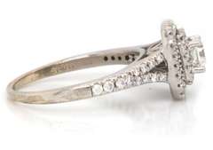 Sparkling White Gold Suare Radiant Diamond w Double Halo Eangagement Ring