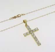 Stunning Yellow Gold Cubic Zirconia Cross Pendant on Chain