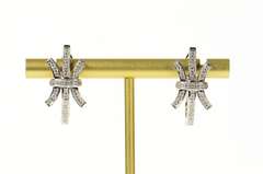 18K White Gold 0.68 Ctw Diamond Curved Bar Cluster Hoop Earrings