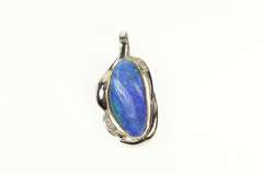 14K White Gold Natural Black Opal Diamond Accent Statement Pendant