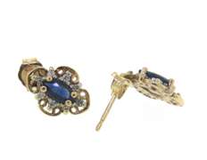 Elegant Yellow Gold Sapphire and Diamond Filagree Earrings