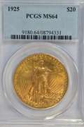 Super PCGS MS64 graded 1925 St. Gaudens $20 Gold Piece