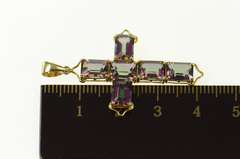 14K Yellow Gold Emerald Cut Mystic Topaz Cross Christian Pendant