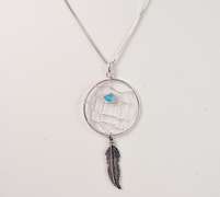 Dazzling Sterling Silver Native American Dream Catcher Necklace and Earring Set with Turquoise Accents
