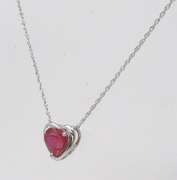 Fabulous White Gold Red Stone Heart Pendant on Chain