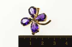 14K Yellow Gold Retro Syn. Amethyst Clover Shamrock Pin/Brooch