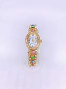Ladies Geneva & Gemstone Cuff Watch, 18kt Gold Plated