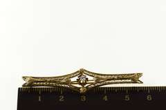 14K Yellow Gold Art Deco Diamond Ornate Filigree Bar Pin/Brooch