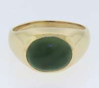 Beautiful Yellow Gold Green Stone Men's Ring