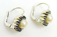 Exquisite 18K Pearls & Sapphires Pierced Earrings