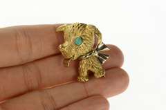 18K Yellow Gold Turquoise Eyed Puppy Dog Retro Stylized Pin/Brooch