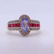 10kt Gold, Tanzanite, Ruby, & Diamond Cocktail Ring