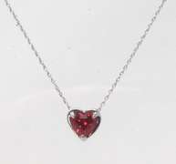 Fabulous White Gold Red Stone Heart Pendant on Chain