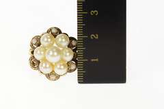 14K Yellow Gold 1950's Ornate Pearl Cluster Cocktail Ring
