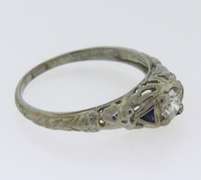 Vintage Round Brilliant Cut Diamond & Sapphire Engagement Ring