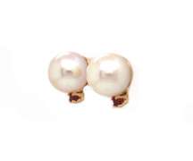 Nice Yellow Gold 6.5-7mm Pearl and Ruby Earrings
