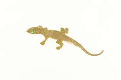 14K Yellow Gold Emerald Eyed Lizard Textured Gecko Pin/Brooch