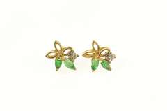 14K Yellow Gold Marquise Emerald Diamond Floral Cluster Earrings