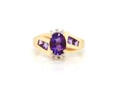 Attractive Yellow Gold Amethyst and Diamond Bypass Ring