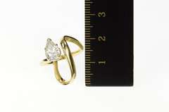 14K Yellow Gold Pear Solitaire Wavy Ornate Travel Engagement Ring