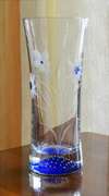 Clear and Cobalt Blue Crystal Vase With Etched Flowers