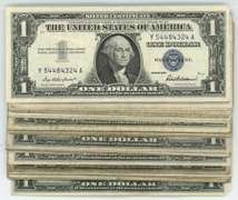 Nice lot of 35 Series of 1935 $1 Blue Seal Silver Certs