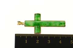 18K Yellow Gold Carved Ornate Jade Cross Christian Faith Pendant