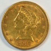 Lovely BU 1907-D US $5 Liberty Gold Piece. Full strike