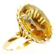 Vintage 18K Gold Ring with Huge Citrine, Size 10