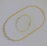 Eyecatching Yellow Gold Leaf Style CZ Necklace w Matching Bracelet