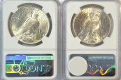 2 Blazing Choice BU 1923 Peace Silver Dollars. NGC MS63